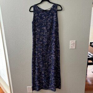 Vintage Eddie Bauer 100% Silk Maxi Slip Dress Women's size 8 Navy Blue Floral